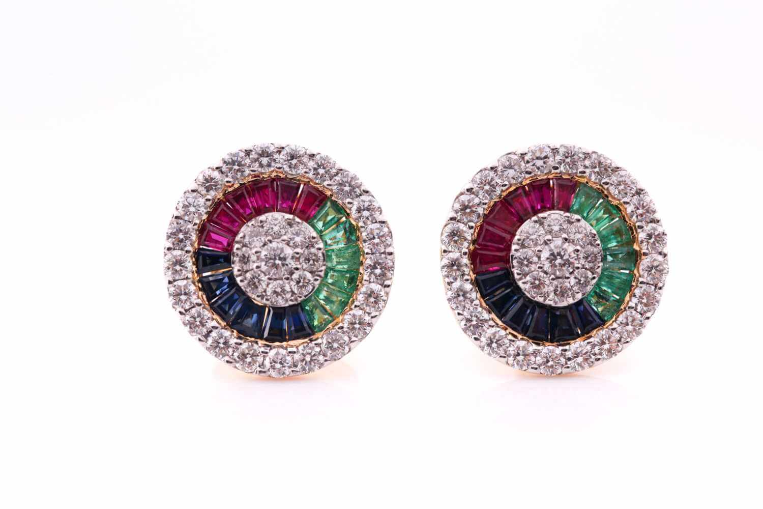diamond earrings set with rubies sapphires and emeralds