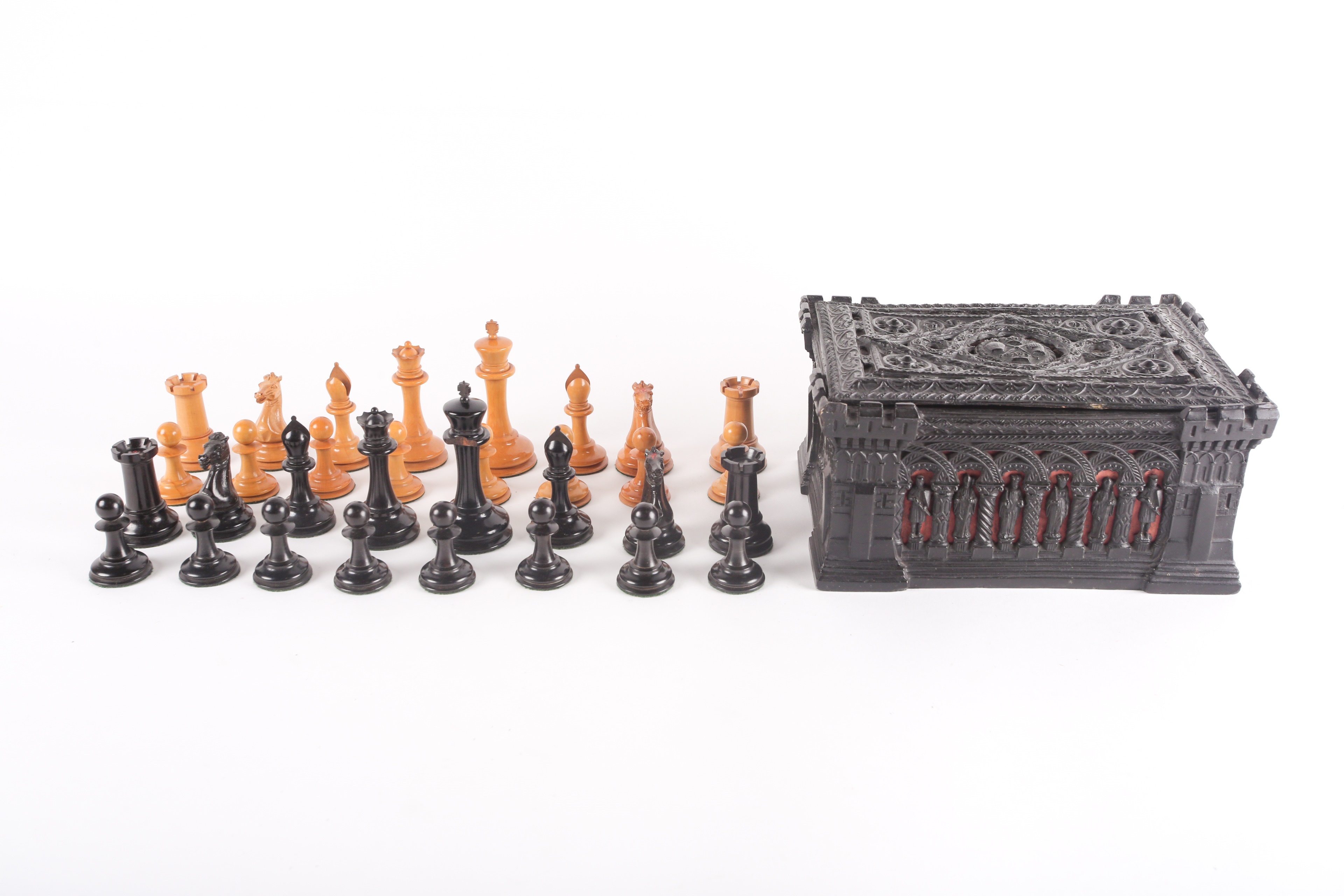 A mid-19th century boxwood and ebony Staunton chess set