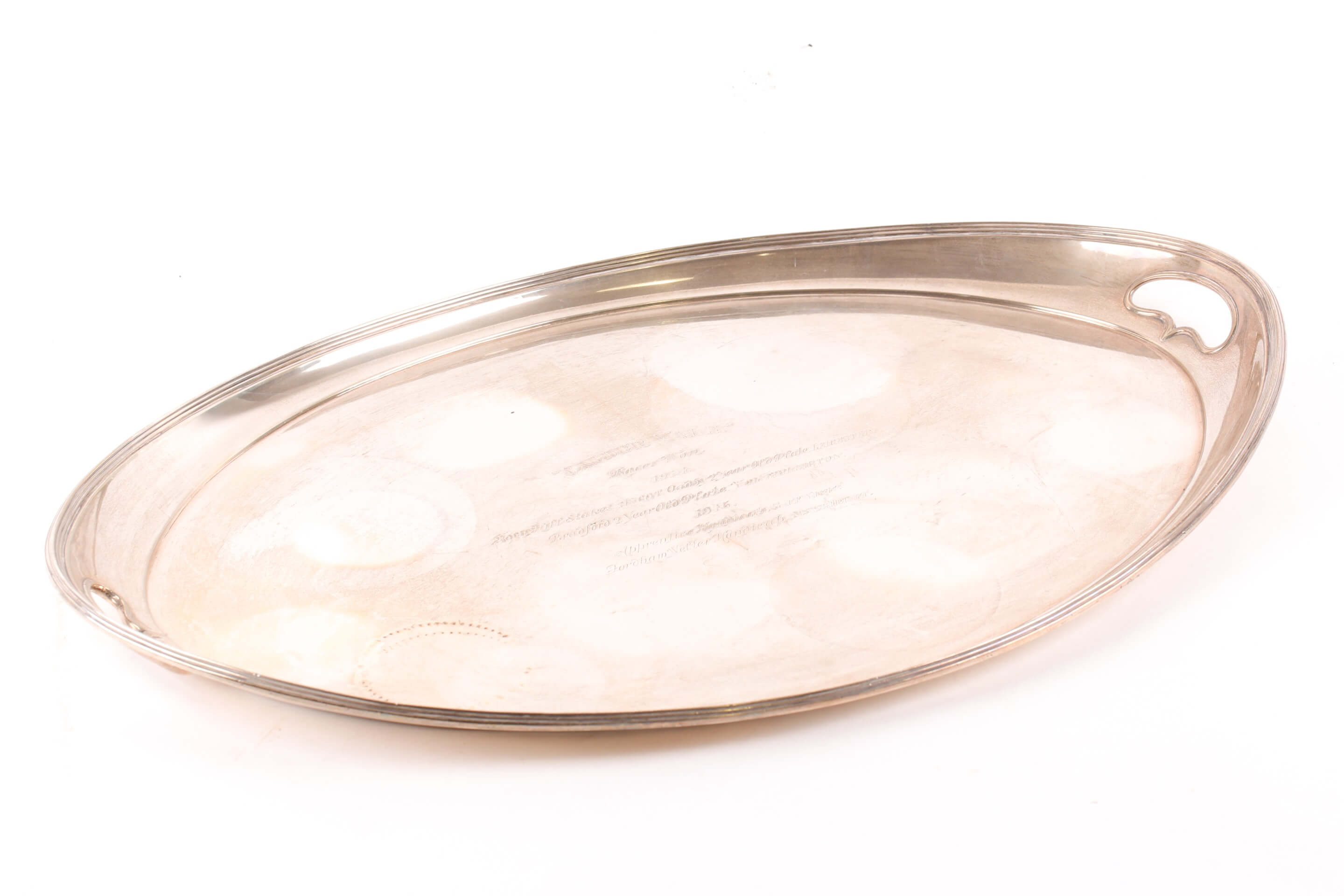 Edwardian oval silver two handle tray, Sheffield 1905 by James Dixon & Sons