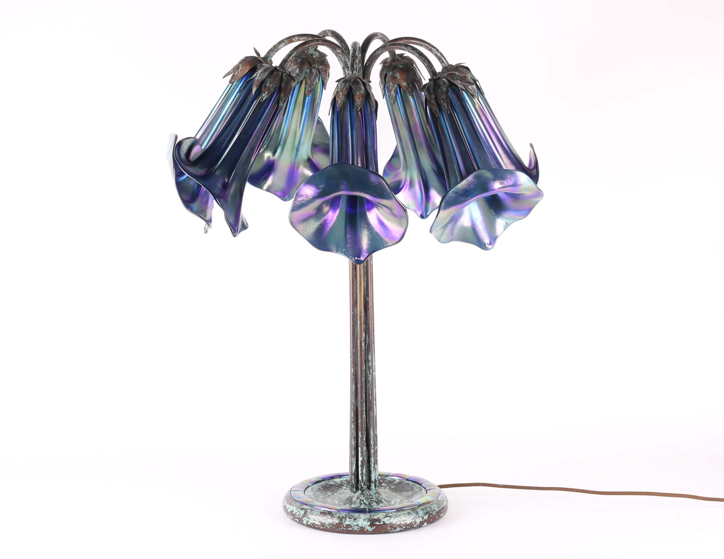 A 'Tiffany Studios New York' seven-lamp glass 'Lily' table lamp