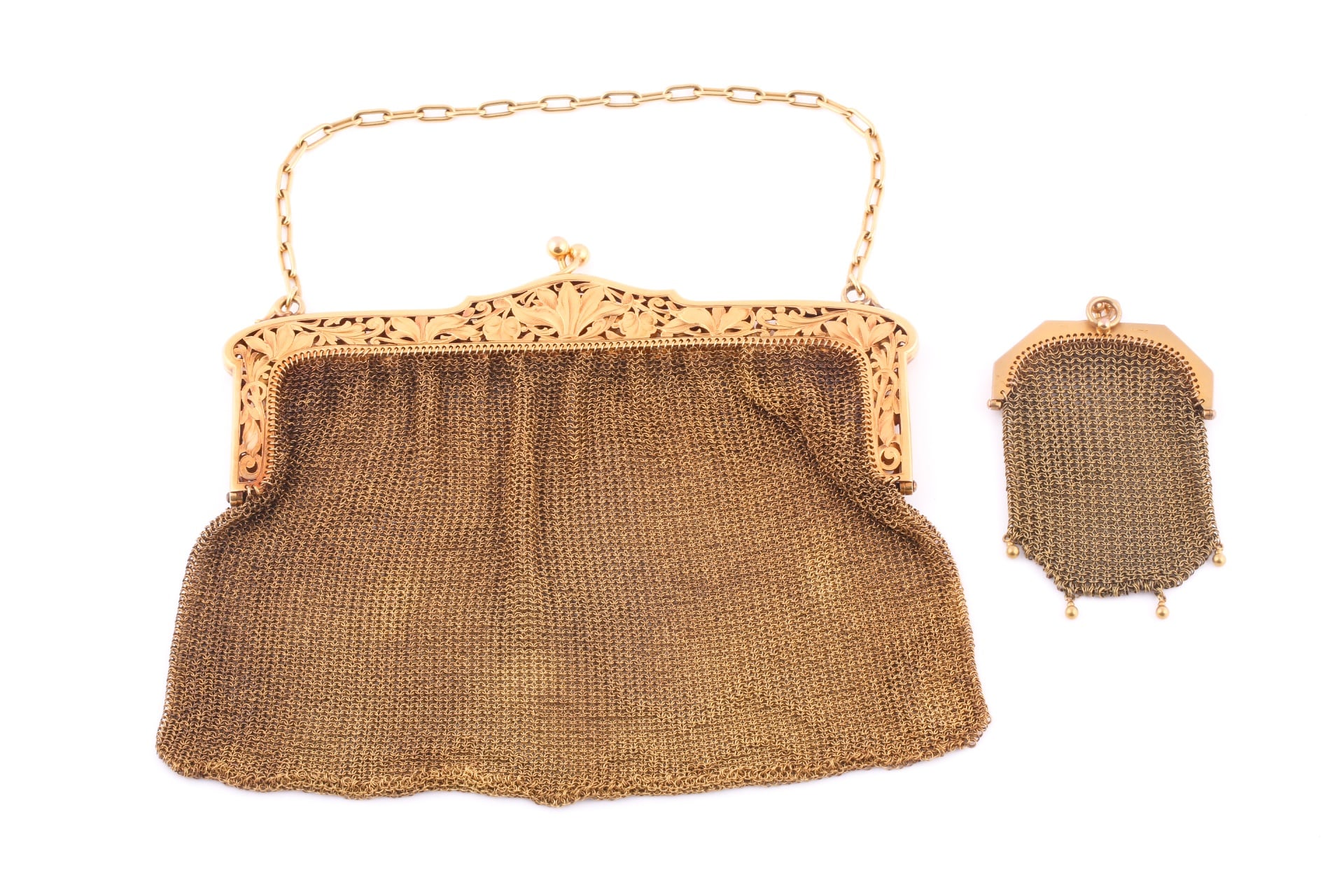 A French gold mesh evening bag and a 9ct gold small mesh purse
