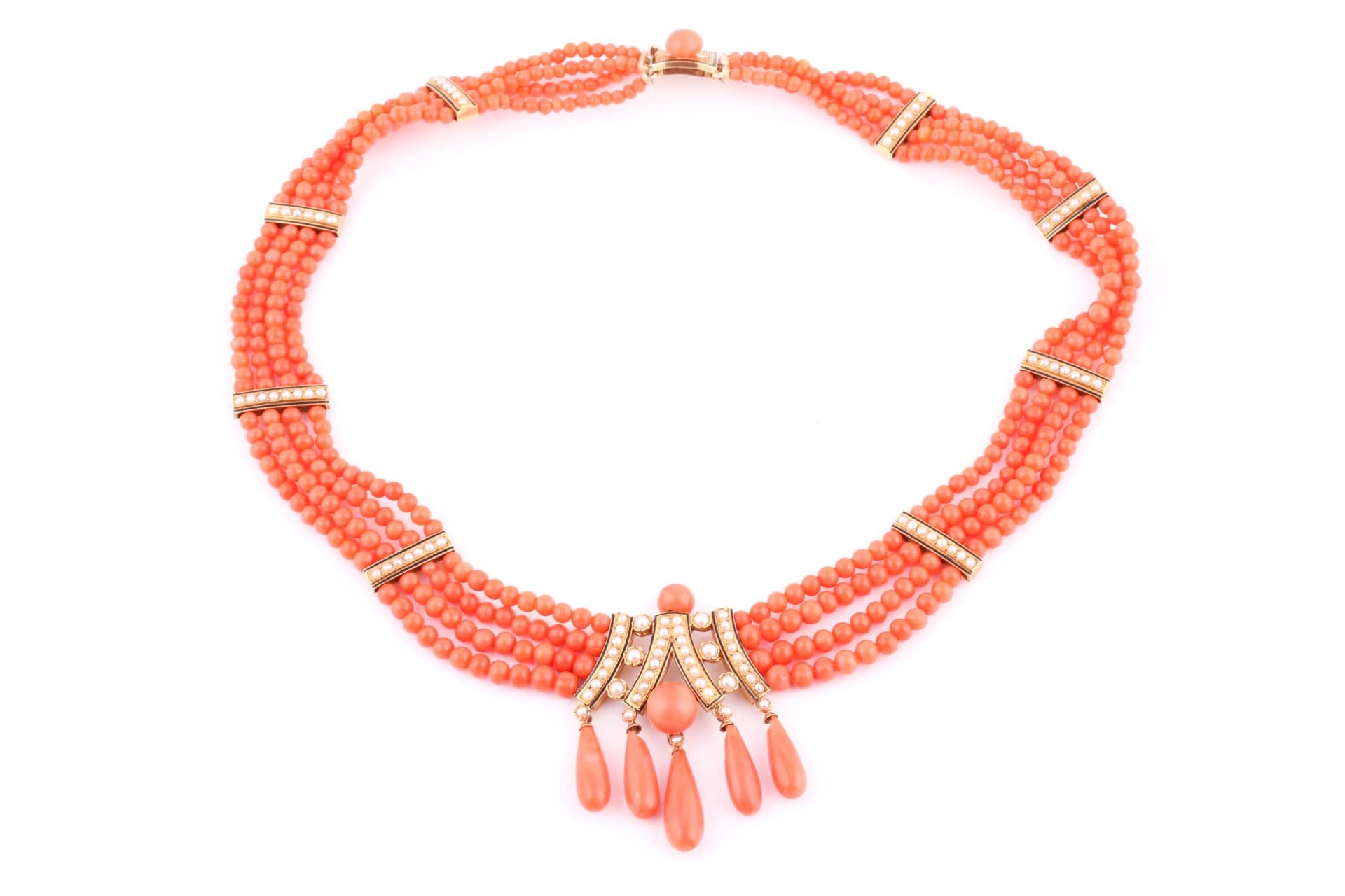 A Victorain French coral & pearl necklace