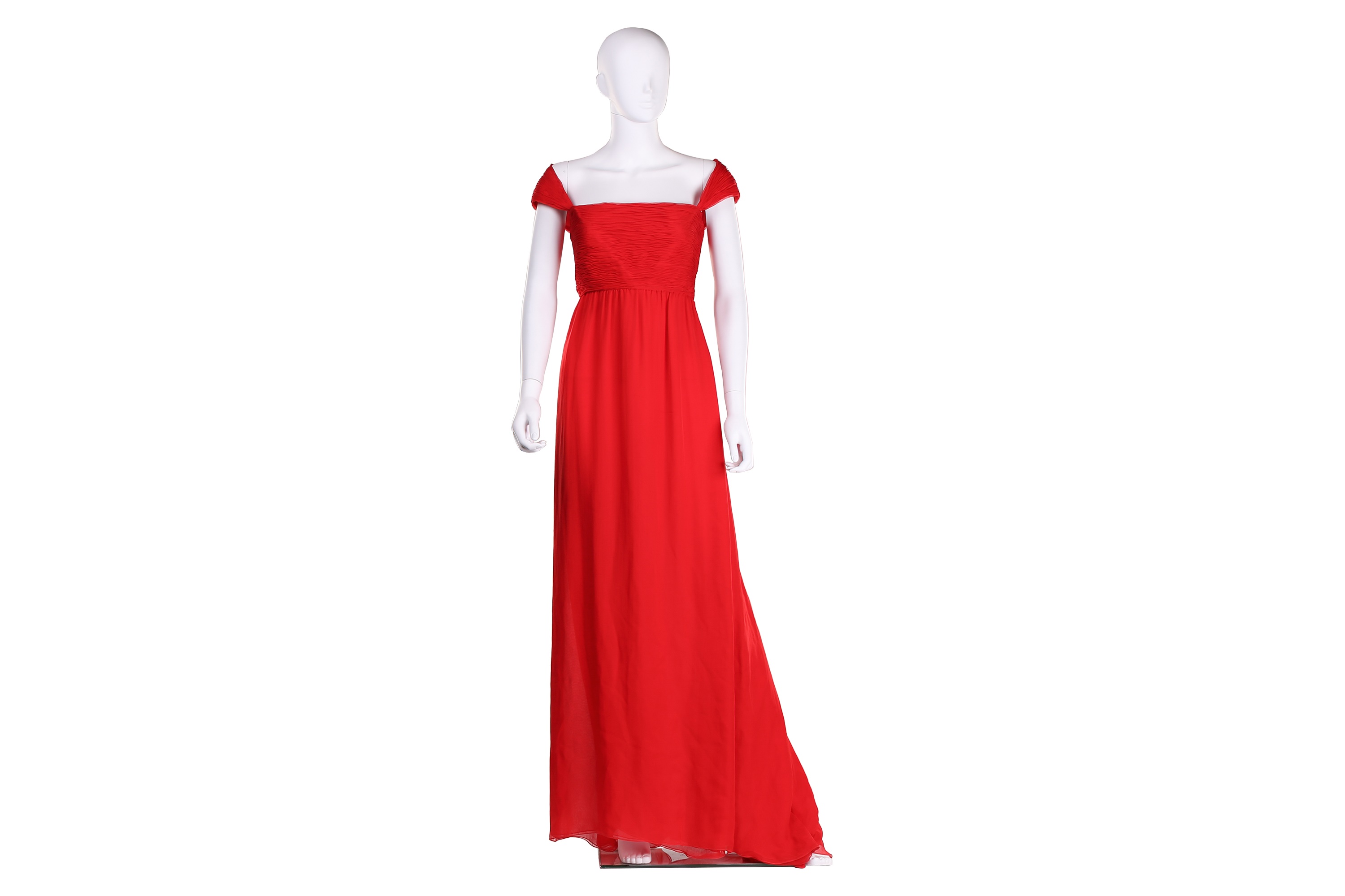 Valentino; a red chiffon full length evening gown