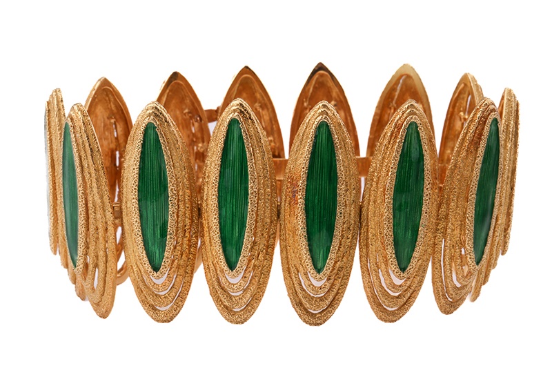 A Kutchinsky enamelled and textured 18ct gold link bracelet