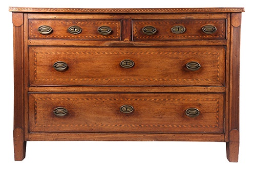 A late 18th-century Maltese walnut and parquetry inlaid chest of drawers
