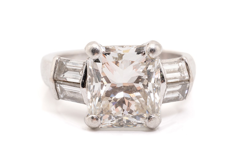 A single stone radiant cut 5.06ct I-VS1 diamond ring