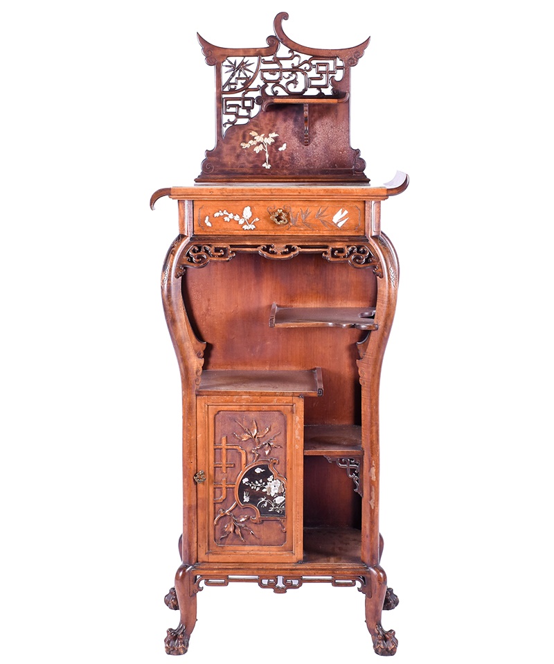 Aesthetic Movement Japonesque carved walnut side cabinet