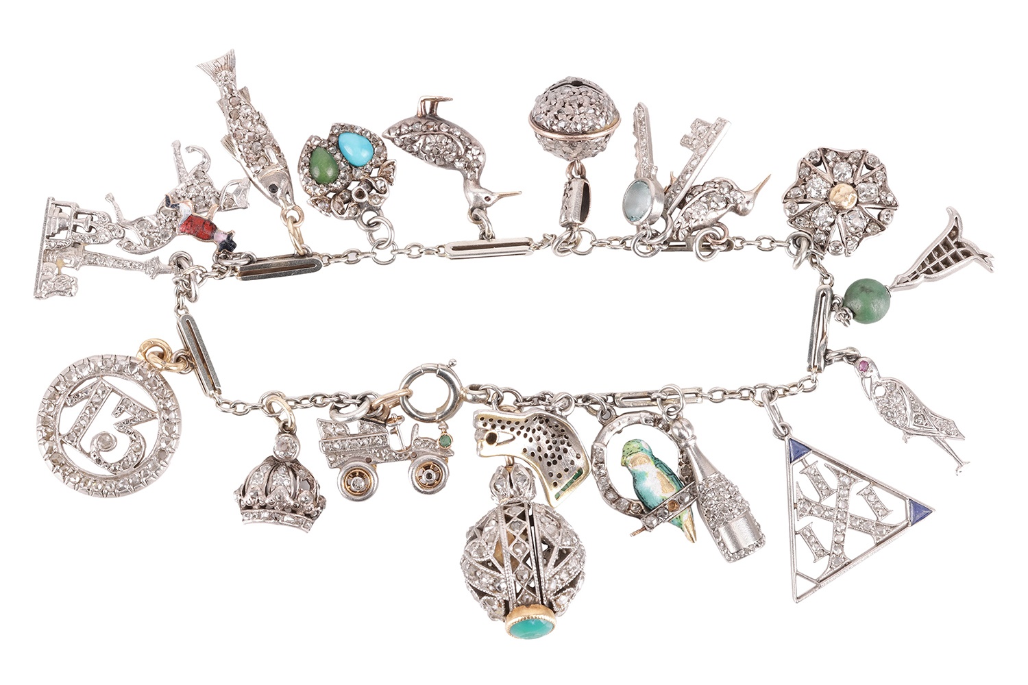 An Art Deco gem-set charm bracelet