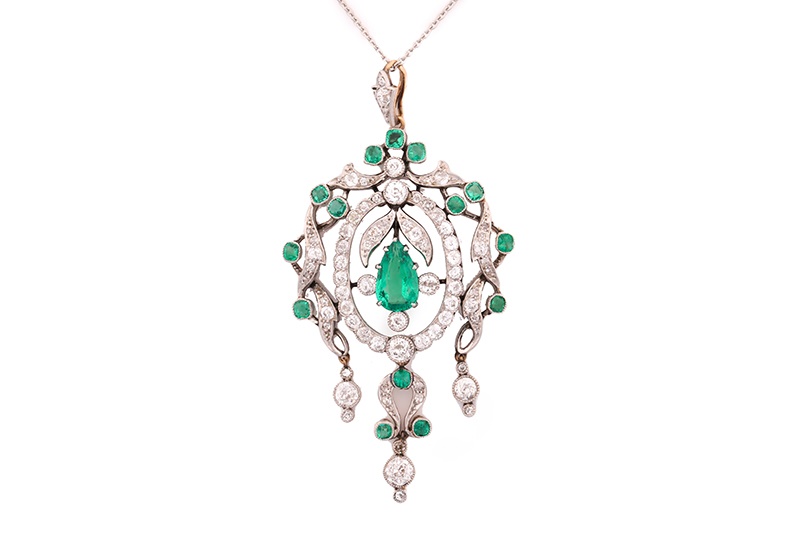 An Edwardian emerald and diamond pendant