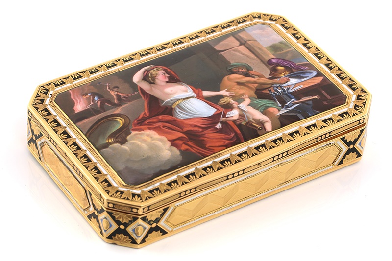 An early 19th century Swiss gold and enamel snuff box