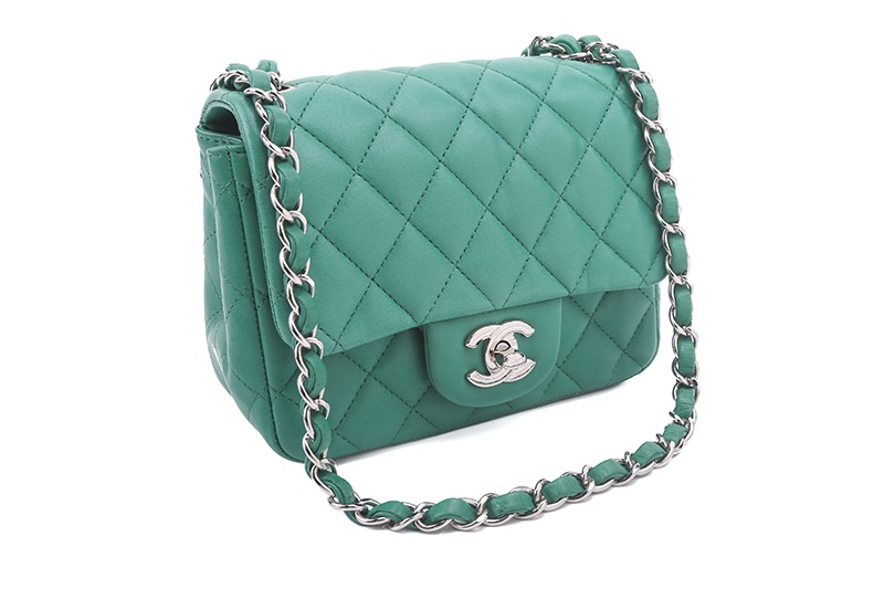 Chanel a mini flap bag in green diamond quilted lambskin leather circa 2016.jpg