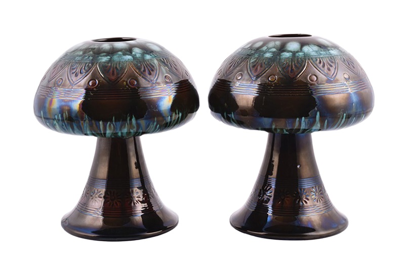 Christopher Dresser (1834-1904) for Linthorpe pottery a pair of Aesthetic Movement vases of mushroom form