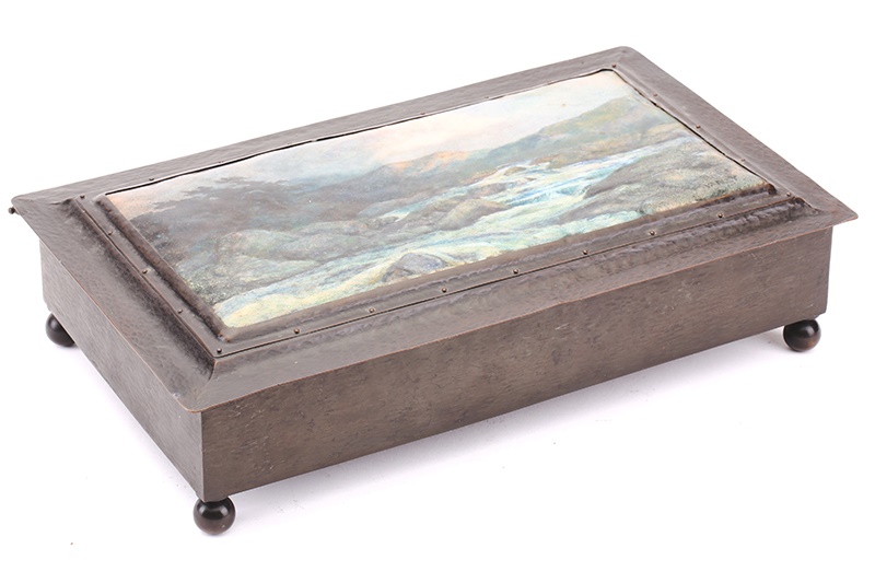 Fleetwood Charles Varley for The Guild of Handicrafts a large spot hammered and patinated rectangular copper table box
