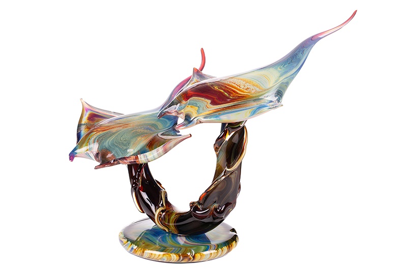 Mirco Bastianello, Murano glass sculpture of two manta rays 