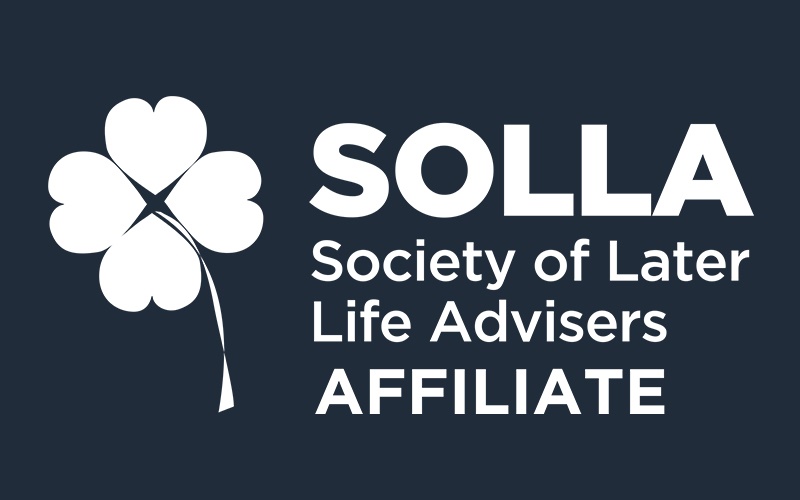 SOLLA Society of later life advisers logo blue white