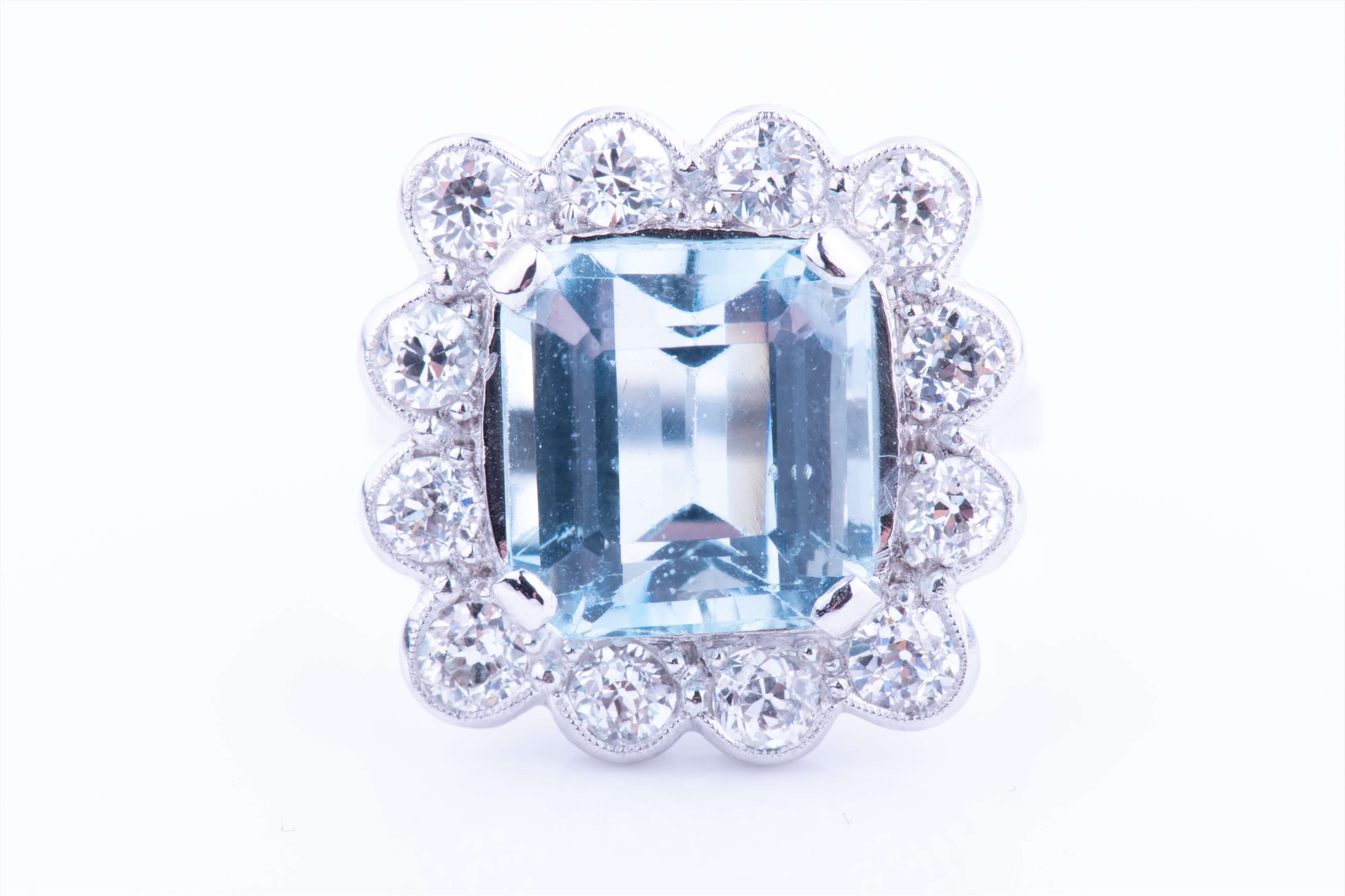 An impressive diamond and aquamarine cocktail ring