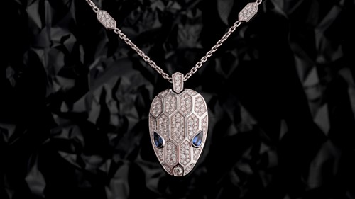 Bulgari 18 carat white gold sapphire and diamond Serpenti necklace