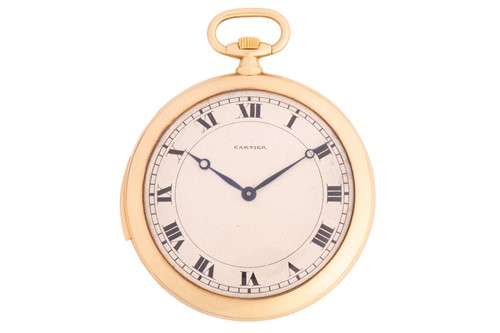 A Fine and Rare Cartier 18k Minute Repeater Open Faced Pocket Watch