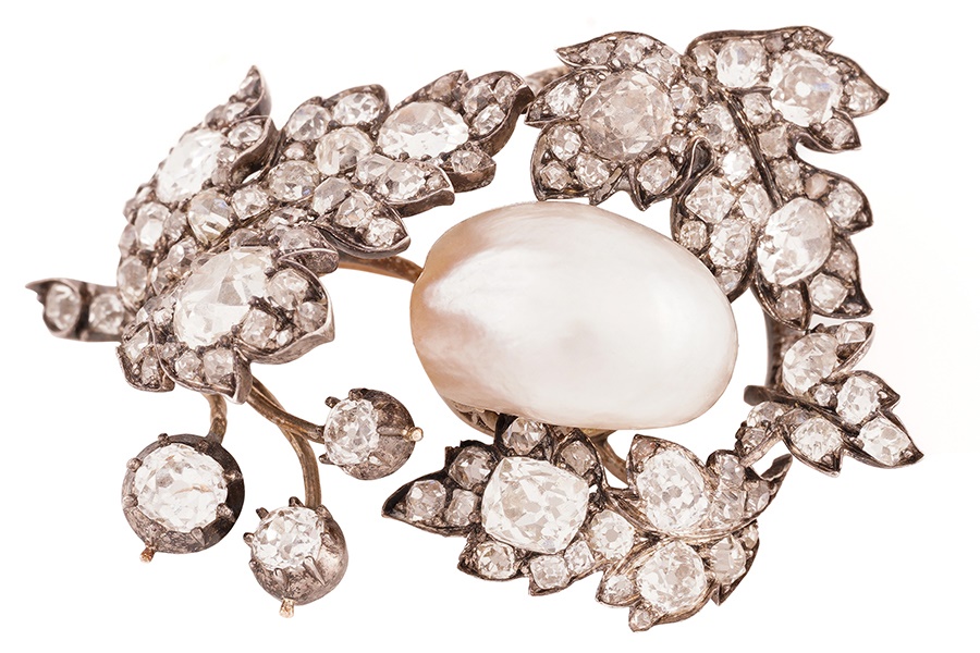 A Victorian diamond and pearl floral spray brooch