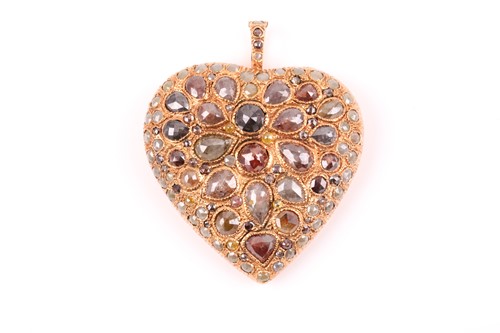 Lot 303 - A gilt metal and semi-precious multi-gem heart-...