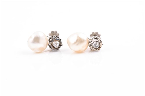Lot 645 - A pair of natural saltwater pearl and rose cut...