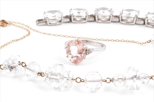 Lot 533 - A 9ct white gold, morganite and diamond ring...