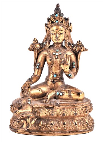 Lot 220 - A fine Tibetan gilt metal figure of Tara,...