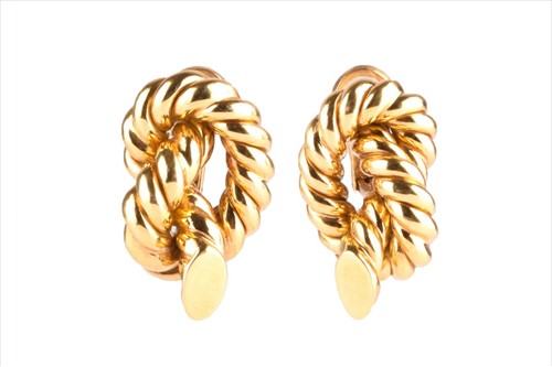 Lot 467 - A pair of Italian yellow metal earrings of...