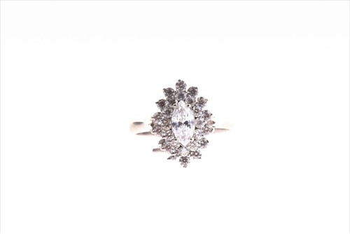 Lot 422 - A 14ct white gold and cubic zirconia cluster...