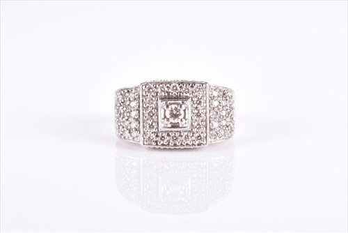 Lot 616 - A 9ct white gold and diamond cocktail ring the...