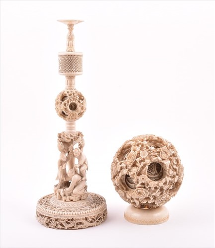 Lot 197 - A late Qing dynasty large puzzle ball on stand...
