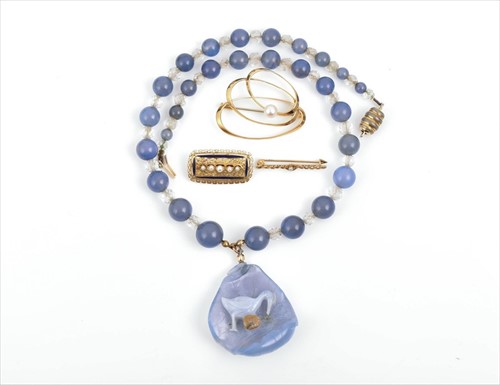 Lot 691 - AÂ blue agate and faceted crystalÂ beaded...