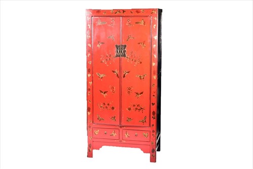 Lot 201 - A 20th century Chinese red lacquer cabinet...