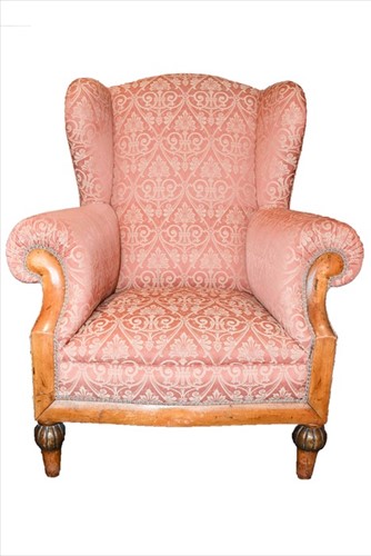 Lot 29 - A Victorian wingback upholstered armchair with...