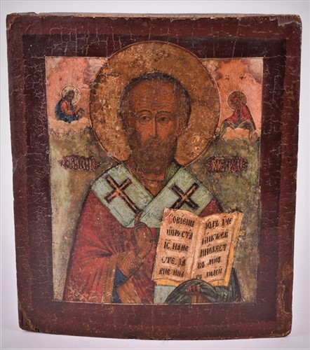 Lot 256 - A 19th century Russian icon of St Nicholas The...
