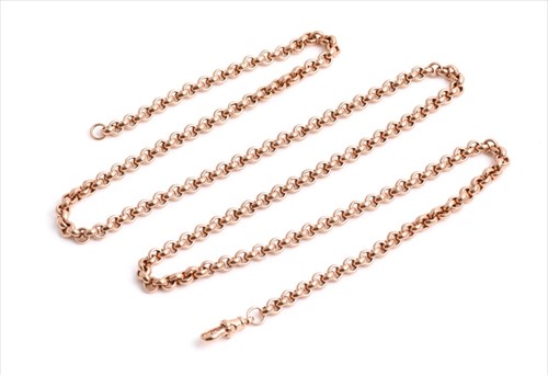 Lot 676 - A 9ct rose gold necklace comprised of rounded...