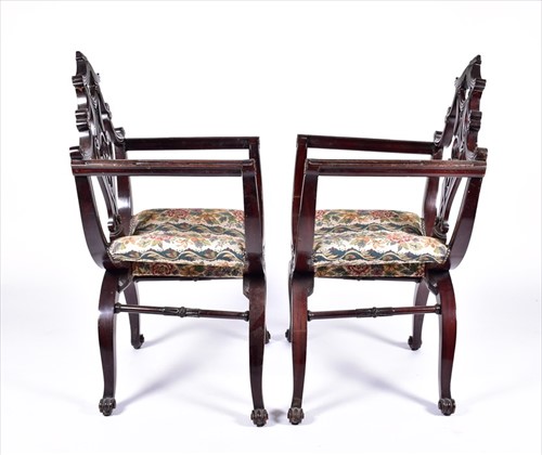 Lot 42 - A pair of Edwardian carved mahogany...