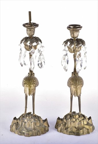 Lot 313 - A Victorian pair of brass and bronze stork...