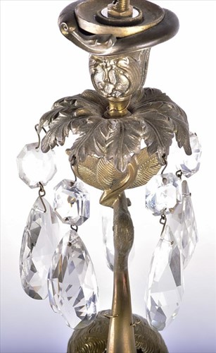 Lot 313 - A Victorian pair of brass and bronze stork...