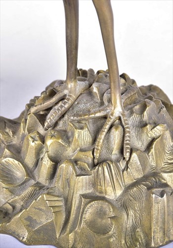 Lot 313 - A Victorian pair of brass and bronze stork...