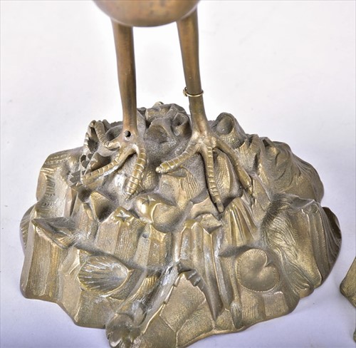 Lot 313 - A Victorian pair of brass and bronze stork...