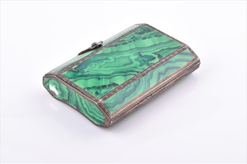 malachite cigarette box Beautiful table case - 800 silver and - Italy Lot 22 - A malachite