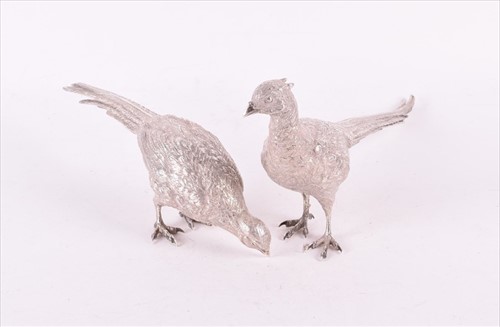 Lot 441 - A pair of finely cast silver pheasants London...