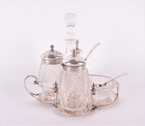 Lot 442 - A Victorian silver and cut glass cruet set the...