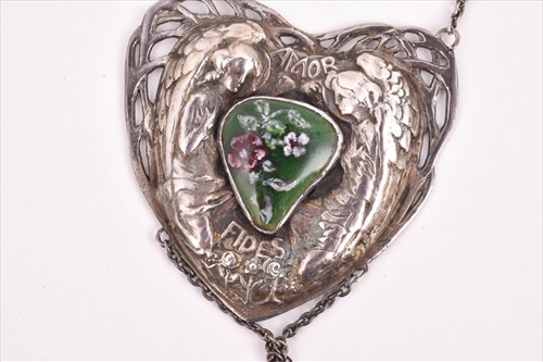 Lot 569 - An Art Nouveau white metal and enamel necklace...