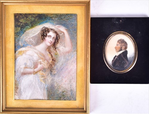 Lot 354 - A 19th century miniature portrait on ivory of...