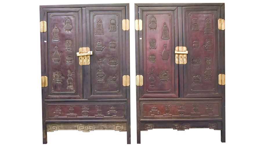 Lot 147 - A pair of early 20th century Chinese hardwood...