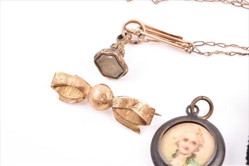 Lot 536 - A Victorian yellow metal, pearl, and enamel...