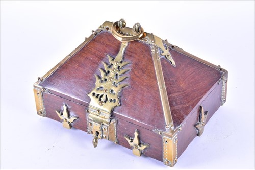 Lot 157 - An Indian hardwood and brass mounted dowry...