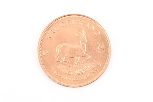 Lot 387 - A South Africa 1974 KrugerrandÂ  1oz fine gold.